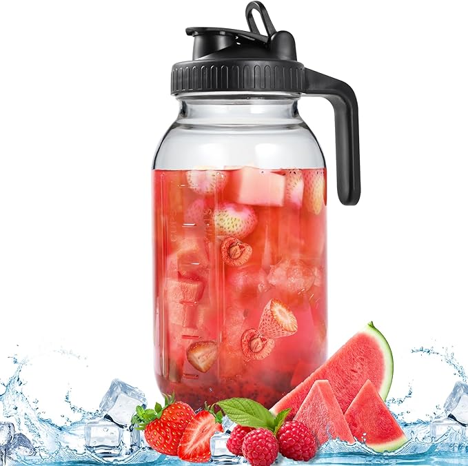 64OZ Glass Pitchers with Lid, Wide Mouth Water Jugs, Leak-Proof Airtight Mason Jars for Cold Brew Coffee, Iced tea, Milk, Food Storage, Sun Tea, Black by Scidea