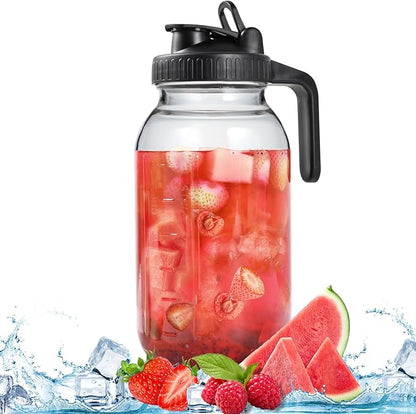 64OZ Glass Pitchers with Lid, Wide Mouth Water Jugs, Leak-Proof Airtight Mason Jars for Cold Brew Coffee, Iced tea, Milk, Food Storage, Sun Tea, Black by Scidea