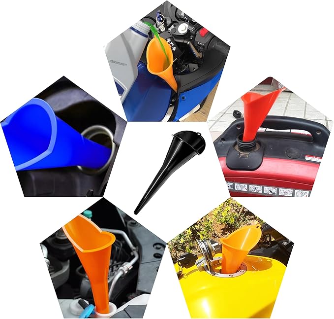 2 PCS Oil Funnel, Automotive Multi-Function Plastic Fuel Funnel with Long Neck, Universal Engine Oil Funnel for Filling Oils Gas Lubricants and Fluids, Car Accessories (2PCS-Black)