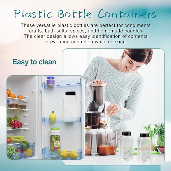 34 Pack 16 oz Plastic Spice Jars with Cap Clear Empty Square Bottle With flip lid Reusable Spice Bottle Large Seasoning Jars Powder Storage Container for Storing Seasoning Powders Supplies - Image 5