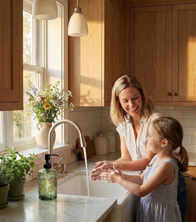 JASAI Forest Green Glass Soap Dispenser with Black Rustproof Pump, Refillable Small Soap Dispenser for Kitchen and Bathroom. - Image 3