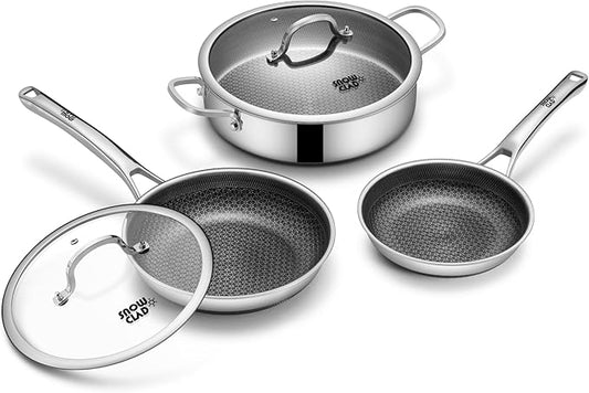 Saute Pan Set,Hybrid Non Stick 5 Quart Everyday Braiser pan,10 inch skillet,8 inch skillet,Chicken Fryer, PFOA Free Cookware,Deep Frying Pans with Lid,Dishwasher and Oven Safe,Works on All Cooktops by SNOWCLAD