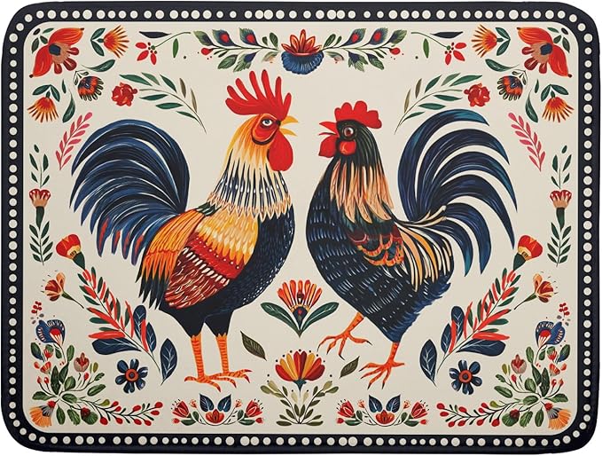Rooster Poultry Dish Drying Mat for Kitchen Counter 18x24 Inch Microfiber Absorbent Colorful Printing Drying Pad by Giwawa