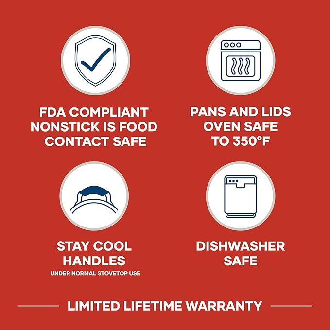 Farberware Cookstart DiamondMax Nonstick Cookware/Pots and Pans Set, Dishwasher Safe, Includes Baking Pan and Cooking Tools, 15 Piece - Red - Image 18