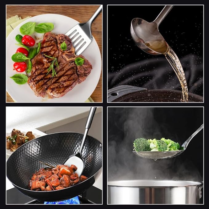 5 PCS Cooking Utensils Set Stainless Steel Kitchen Utensils Gadgets Resistant Cooking Tools Includes Slotted Spoon, Slotted Spatula, Large Spoon, Soup, Spatula(Sliver) - Image 5