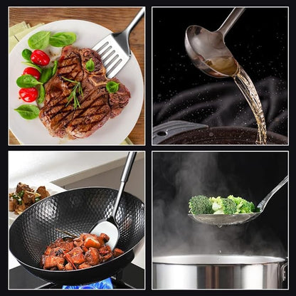 5 PCS Cooking Utensils Set Stainless Steel Kitchen Utensils Gadgets Resistant Cooking Tools Includes Slotted Spoon, Slotted Spatula, Large Spoon, Soup, Spatula(Sliver) - Image 5