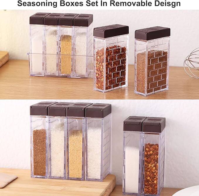 12 PCS Spice Shaker Jars, Salt and Pepper Shakers Set, Seasoning Shaker Boxes Condiment Set, Plastic Spice Dispenser Cases Clear Seasoning Storage Container Bottles with Lid & Tray (#A) - Image 4