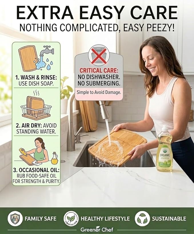 Greener Chef Luxury Bamboo Cutting Board Set of 3 with Glue-Free Surface Technology - Extra Spacious Wood Cutting Boards for Kitchen and XL Chopping Board Set - Replacements for Life - Image 5