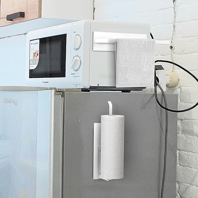 Magnetic Paper Towel Holder for Fridge, Toilet Paper Roll Holder Magnetic Paper Towel Rack Wall Mount Fridge Organizer for Papers Towels Roll Bathroom Toilet Garage RV Decor Kitchen Organization White - Image 6