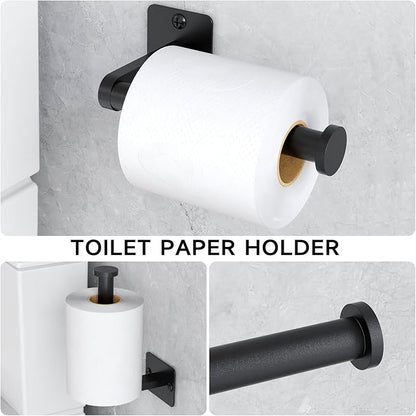 Matte Black Bathroom Accessories Set, KLJKPA 4 Pieces Bathroom Hardware Set, 24 inch Towel Bar, Towel Racks for Bathroom, Robe Towel Hooks, Toilet Paper Holder Wall Mounted - Image 4