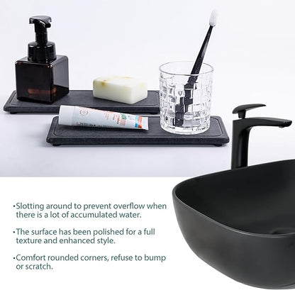 NiuYichee 2 Pcs Water Absorbing Stone Trays, Kitchen/Bathroom Sink Soap Dish, Diatomite Tray Used for Hand Soap & Cosmetic Bottles in The Modern Home, 4" W x 10.2" L, Dark Gray