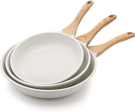 SENSARTE Nonstick Frying Pan Skillets, White Ceramic Coating Omelette Pans, Healthy Cookware Chef's Pan, Free of PTFE & PFAS (9.5+11+12.5 Inch) by SENSARTE