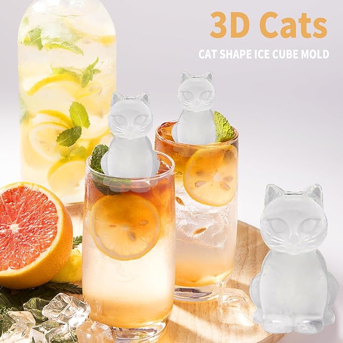 3D Cat Ice Cube Mold-JLMIH Fun Shapes Silicone Molds Tray with Funnel for Whiskey, Cocktail, Drink, Bar Gifts for Cat Lovers Women Men