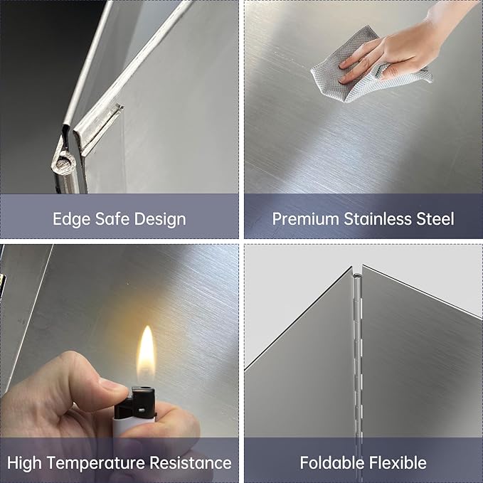4 Sided Grease Splatter Guard,Foldable Stainless Steel Splatter Guard Oil Splash Guard, Backsplash for Stove Frying Pan Splatter Guard, Oil Proof Baffle Splatter Guard(15.7" X 15.7")