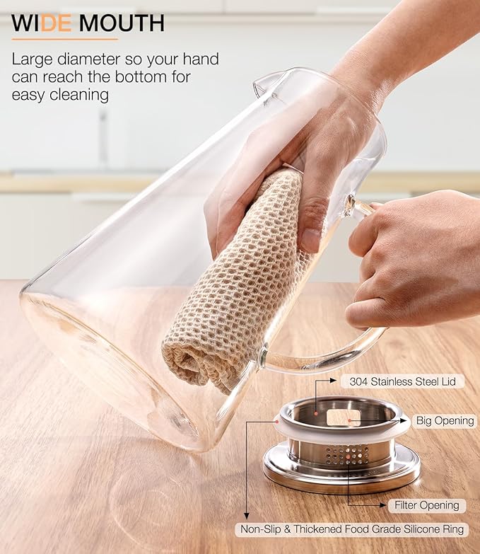LUNA&MANTHA Glass Pitcher, 2 Liter 68oz Water Pitcher with lid and Handle, Large Ice Tea Jug for Fridge, Borosilicate Glass Carafe for Hot/Cold Drink, Juice, Coffee, Milk, Beverage - Image 5
