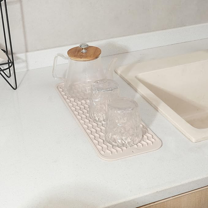 MicoYang Silicone Dish Drying Mat for Multiple Usage,Easy clean,Eco-friendly,Heat-resistant Silicone Mat for Kitchen Counter,Sink,Bar,Bottle,or Cup Tapioca M 17 inches x 6 inches - Image 5