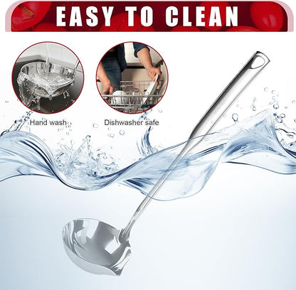 2 Pcs Kitchen Soup Ladle 304 Stainless Steel Punch Metal Luminous Heavy Ladell Spoons With Pour Spout Gravy Ladles for Serving,Cooking,Canning,Sauces,Gravy,Stews