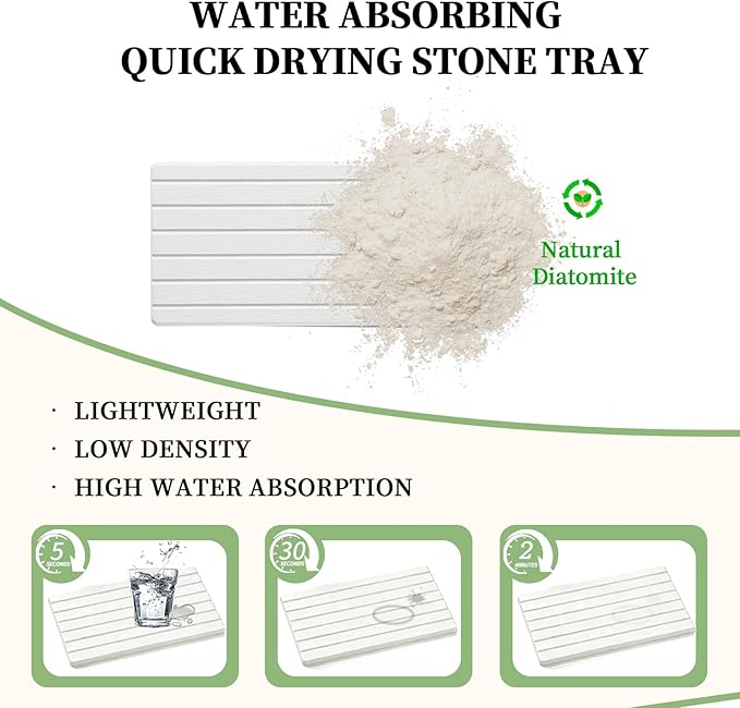 2 PCS Water Absorbing Diatomite Coasters, Stone Drying Mat for Kitchen Counter, Quick Dry Stone Mat Trays for Bathroom Kitchen Counter, Soap Dish Tray Used for Hand Soaps (White-B, 8.3" x 4") - Image 4