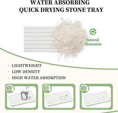 2 PCS Water Absorbing Diatomite Coasters, Stone Drying Mat for Kitchen Counter, Quick Dry Stone Mat Trays for Bathroom Kitchen Counter, Soap Dish Tray Used for Hand Soaps (White-B, 8.3" x 4") - Image 4