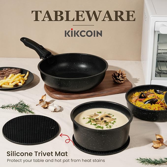 KIKCOIN Pots and Pans Set, 30 Pack Nonstick Cookware Set Detachable Handle, Induction RV Kitchen Cooking Set with Removable Handle, Frying Pans, Casserole - Dishwasher/Oven Safe, PFOA Free - Image 7