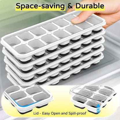 Ice Cube Tray 5 Pack, Stackable Silicone Ice Cube Trays with Lid– Easy Release Reusable Ice Tray, BPA-Free Rectangular Ice Cube Mold Set for Cocktails, Coffee, Whiskey & Drinks- Black - Image 5