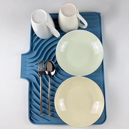 Dish Drying Mat for Kitchen Counter, with Built-in Drain Lip, Food-Grade Silicone, Easy Clean Pad for Countertop Protection, Multi-Functional Use (18x11.8, Light Blue) - Image 3