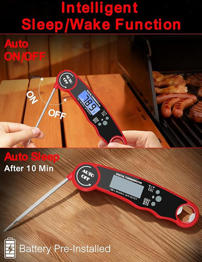 Meat Thermometer Digital, Instant Read Food Thermometer for Cooking Grill BBQ Fryer, Waterproof & Backlit Display Digital Meat Thermometer - Kitchen Gadgets, Turkey Thermometer