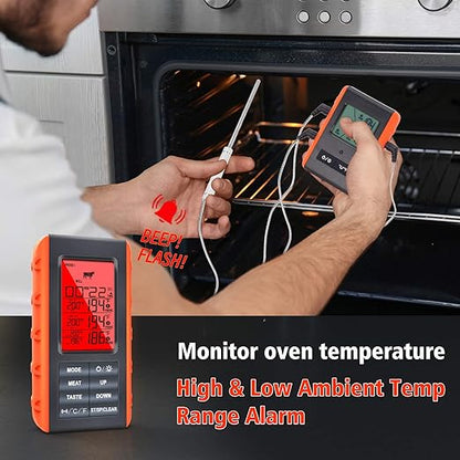 Wireless Meat Thermometer for Grilling Smoking - Kitchen Food Cooking Candy Thermometer with 3 Probes - Monitor Ambient Temperature Inside The Grill Smoker BBQ Oven Thermometer, 490ft,Digital - Image 4