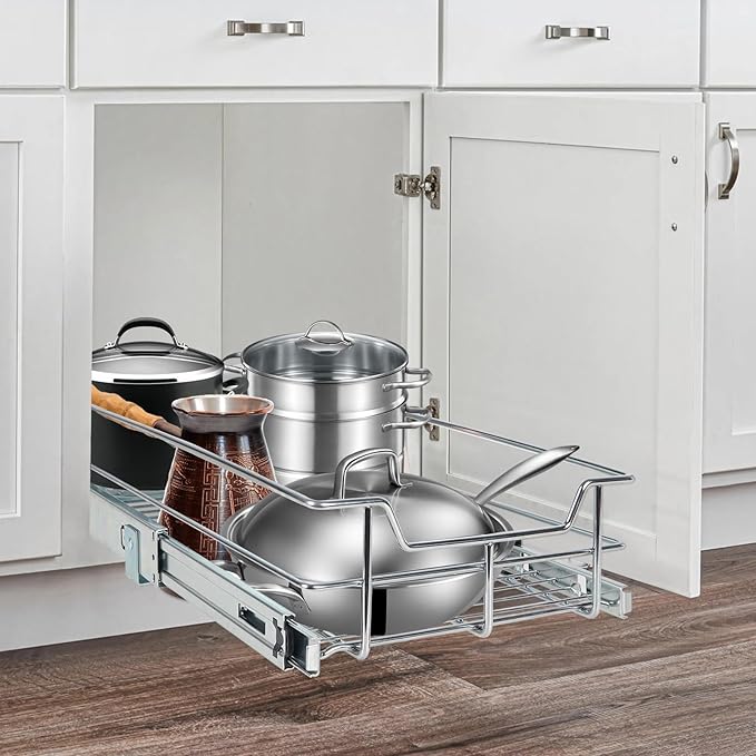 Pull Out Cabinet Organizer 15" W X 22" D, Slide Out Drawers For Kitchen Organizers and Storage, Pull Out Drawers For Cabinets Capacity Heavy Duty Caddy, Cabinet Shelves Chrome-Plated, Bathroom Pantry - Image 9
