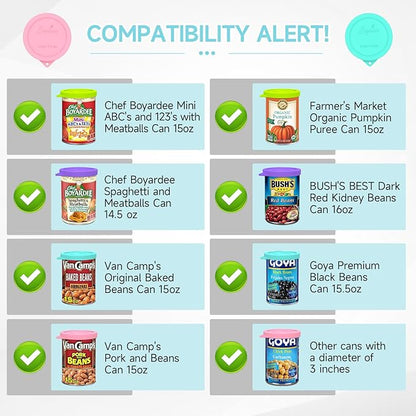 4PCS 3-inch Silicone Can Lids for Goya | Van Camp's | Chef Boyardee | Bush's Best | Farmer's Market Can, Tight Seal Cover for Canned Good, Can Toppers, Reusable Food Saver Lid (Can NOT Included)