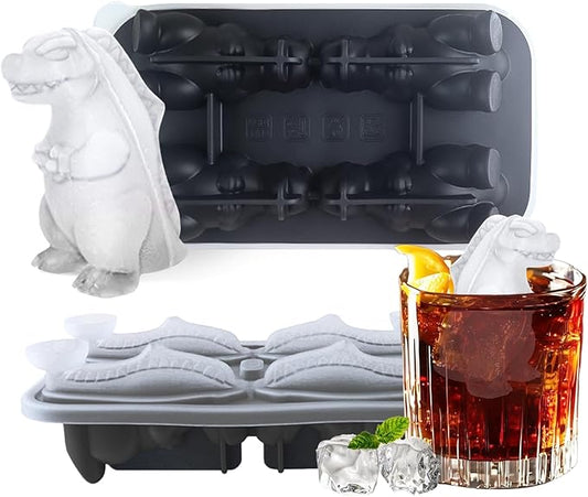Dinosaur Ice Cube Tray,Silicone Ice Trays for Freezer,Ice Cubes Maker Mold with Lid,Easy Release,BPA Free,Perfect For OXO,Whiskey,Cocktail Drink (Balck)