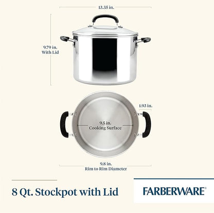 Farberware Brilliance Stainless Steel Stockpot with Glass Lid, 8 Quart, Dishwasher Safe and Induction Ready, Compatible with All Cooktops, Stainless Steel - Image 2