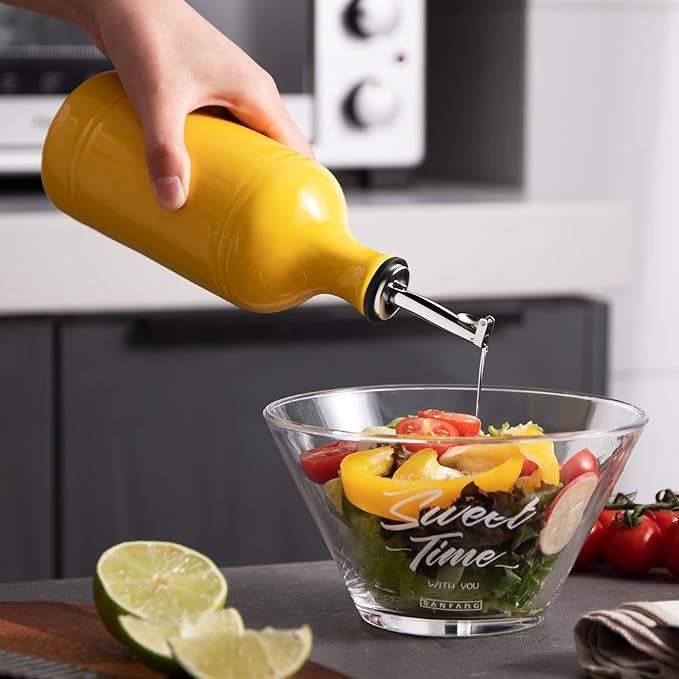 Sweejar Ceramic Olive Oil Dispenser Bottle, Opaque Oil Cruet Protects to Reduce Oxidation, Suitable for Storage Vinegar, Coffee Syrups & Other Liquids, Pack of 1, 15.5 Fl Oz(Yellow) - Image 4