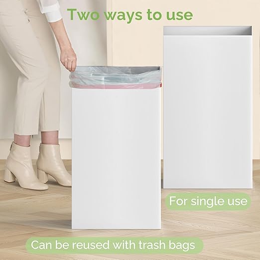 Magicheap 4 Pack Extra Large Disposable Trash Cans, Reusable Portable Garbage Can, 13 Gallon (21.6" H x 13.5" W x 10" D), Extra Thick Recycled Cardboard Portable Garbage Can and Recycling Bins,White