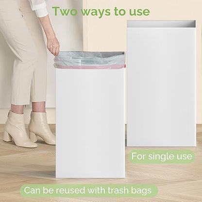 Magicheap 4 Pack Extra Large Disposable Trash Cans, Reusable Portable Garbage Can, 13 Gallon (21.6" H x 13.5" W x 10" D), Extra Thick Recycled Cardboard Portable Garbage Can and Recycling Bins,White