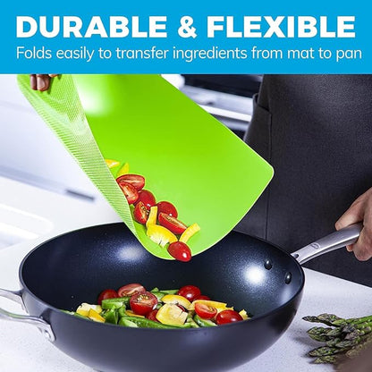 Cooler Kitchen 4 Piece Flexible Plastic Cutting Boards for Kitchen, BPA Free Plastic Cutting Mats For Kitchen - Extra Thick Chopping Mats - Mats Color Coded with Food Icons - Non Slip Dishwasher Safe