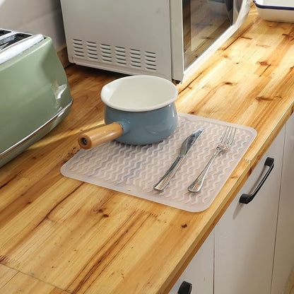 MicoYang Silicone Dish Drying Mat for Multiple Usage,Easy clean,Eco-friendly,Heat-resistant Silicone Mat for Kitchen Counter or Sink,Refrigerator or Drawer liner Translucent M 12 inches x 12 inches - Image 8
