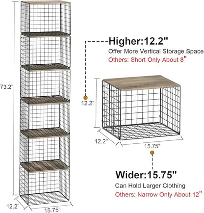 6 Pack Closet Organizers And Storage, Stackable Closet Shelf Organizer Storage Bin Basket For Clothes Sweaters With Top Board, Widened Opening, Heightened Height, Large Capacity, Sturdy, Space-saver