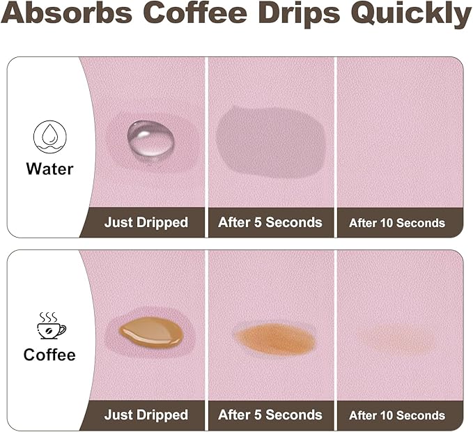 Coffee Mat,Absorbent Dish Drying Mat for Kitchen Counter,Coffee Bar Mat,Non-Slip Rubber Backed,Hide Stains & Quick Dry,for Espresso Machine,Coffee Station,Cups & Sink,12" x 20"(Pink)