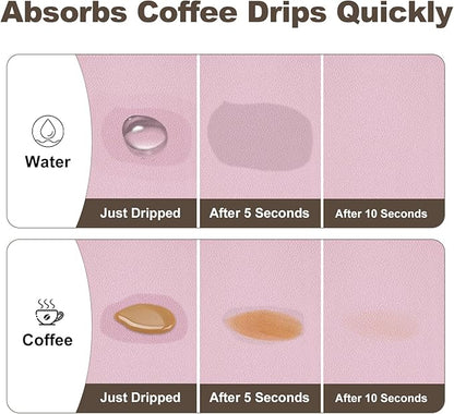 Coffee Mat,Absorbent Dish Drying Mat for Kitchen Counter,Coffee Bar Mat,Non-Slip Rubber Backed,Hide Stains & Quick Dry,for Espresso Machine,Coffee Station,Cups & Sink,12" x 20"(Pink)