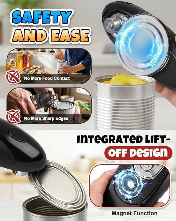 Electric Can Opener, One-Touch Hands Free Can Opener, Side-Cut Can Opener, Safety Smooth Edge, Rechargeable Cordless Can Opener Fits Most Cans, Great for Seniors & Arthritis - Image 4
