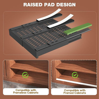 Seinloes 4 Pack Pull Out Cabinet Organizer Expandable Width(13"-21") and Depth(17"-24"),Slide Out Drawers With Raising Pad for Framed Cabinets,No Drill Roll Out Shelves for kitchen,Bathroom,Black - Image 2