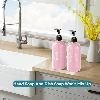 COHOSEGE Glass Soap Dispenser Set 2 Pack,16 Oz Dish Soap Dispenser for Kitchen Sink,Pink Kitchen Accessories and Kitchen Decor,Pink Decorations and Kitchen Utensils for Kitchen - Image 5