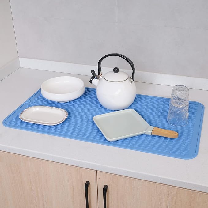 MicoYang Silicone Dish Drying Mat for Multiple Usage,Easy clean,Eco-friendly,Heat-resistant Silicone Mat for Kitchen Counter or Sink,Refrigerator or Drawer Liner Lichen BlueL 4XL 32 inches x 18 inches - Image 7