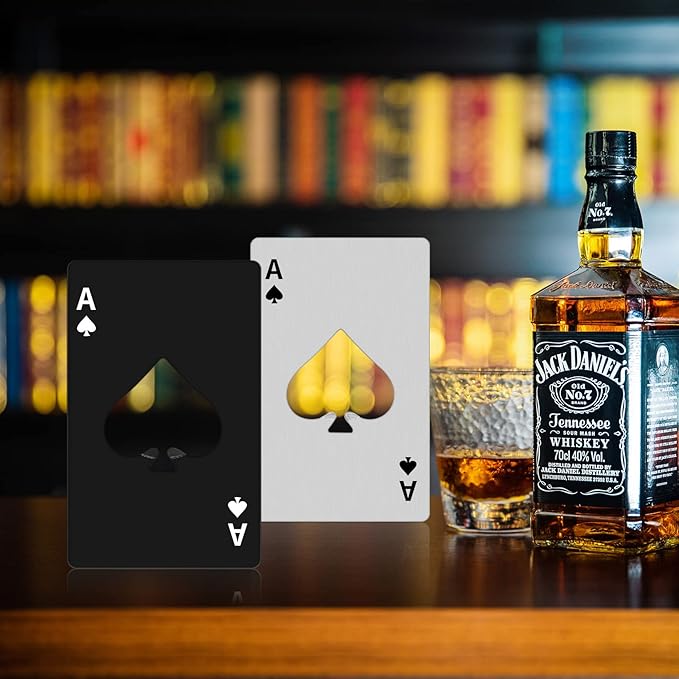 Ace Of Spades Bottle Opener-Stainless Steel Credit Card Size Casino Bottle Opener for Your Wallet Pocker Cap Opener Portable Stainless Steel Can Opener (10 Pack Black & Silver)