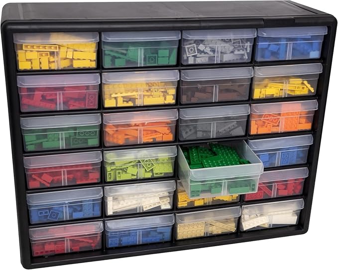 Akro-Mils 24-Drawer Plastic Drawer Storage Cabinet for Garage Organization, Bead Organizer, Building Bricks Storage, Teacher Toolbox, Makeup Organizer, 20" W x 6" D x 16" H, 10124 Black - Image 10