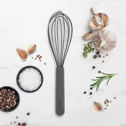 GreenPan Silicone Whisk, Mixing Blending Beating Stirring Cooking Kitchen Utensil, Flexible Rubber Nonstick Cookware, Rigid Steel Core, Heat-Resistant, Anti-Slip Handle, BPA-Free Dishwasher Safe, Gray - Image 2