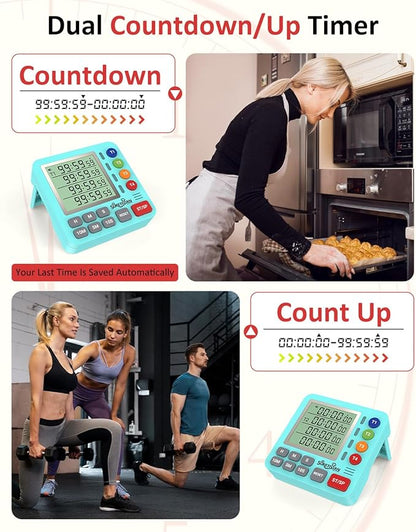 Digital Kitchen Timer for Cooking - 4 Channel Count Up Countdown Timer with Loud Alarm and Silent Mode, Large Display, Magnetic Back, Auto Memory for Classroom Study Gym, Battery Included (Mint Green) - Image 6