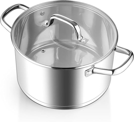 Stainless Steel Stock Pot 4 Quart, Homikit Induction Stockpot with lid for Soup Pasta Sauce Cooking Simmering, Tri-ply Heavy Bottom Compatible with All Stove, Dishwasher Safe by Homikit