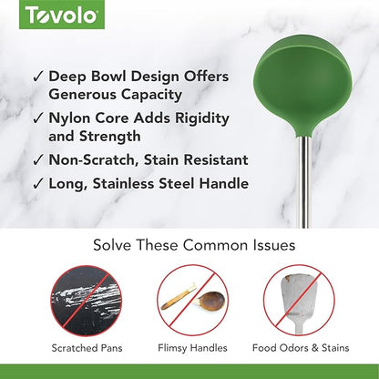 Tovolo Silicone Ladle With Stainless Steel Handle Deep Soup Ladle for Cooking Canning Serving Soup Punch Stew Sauce, Large Kitchen Utensil Spoon Dishwasher Safe BPA Free Silicone Pesto Green - Image 3